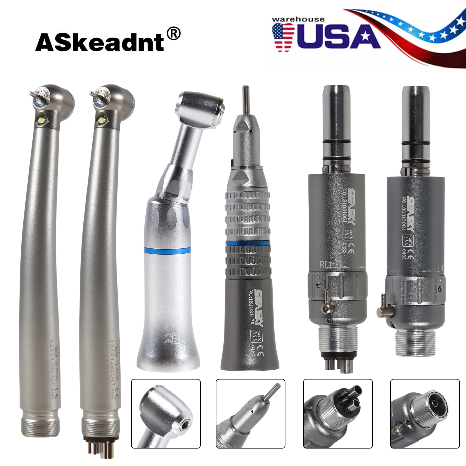 High/Low Speed Handpiece Kit E-generator LED Turbine 2/4 Holes Dental
