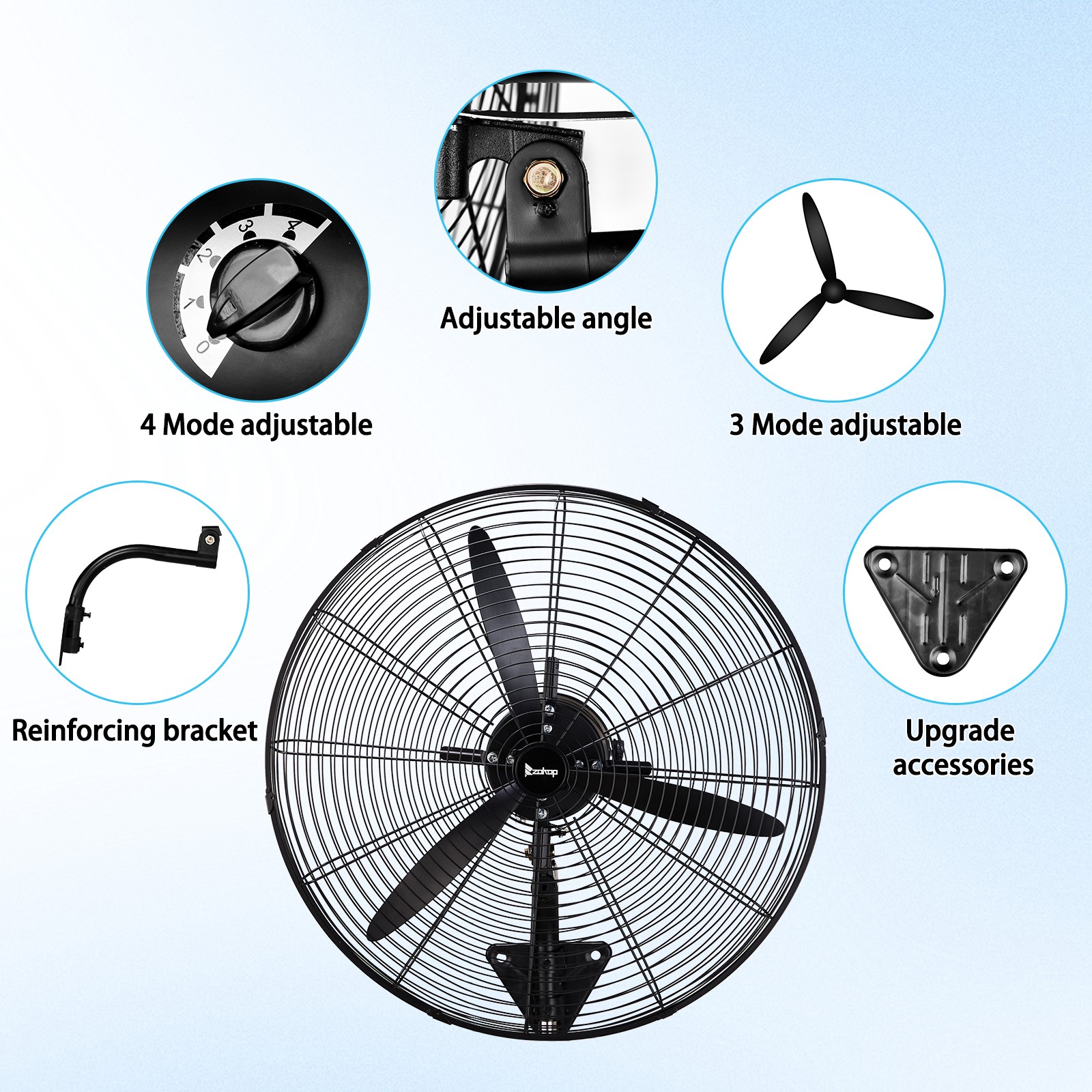 30″ Oscillating Wall Fan, 12974 CFM High Velocity Industrial Heavy Duty Shop Fan