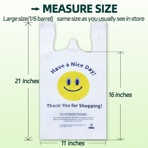 Heavy Duty T-Shirt Bags with Handles, 1000 Count, 11″x6″x21″, White, Grocery/Sho