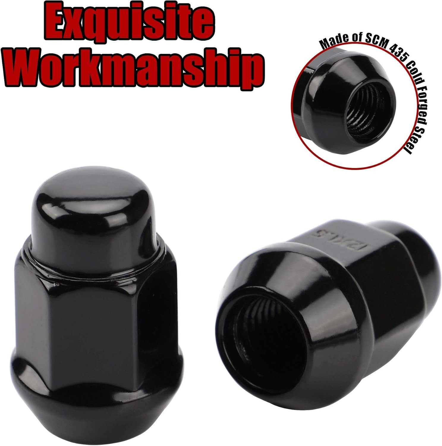 20PCS 1.4″ 12X1.5 Closed End Bulge Acorn Black Lug Nuts – Cone Seat 19Mm Hex