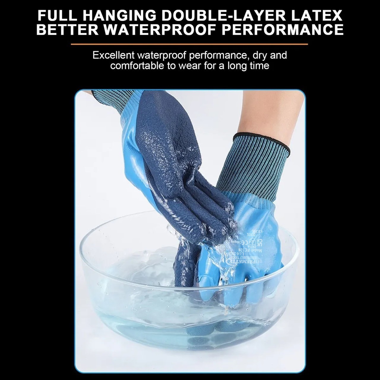 Waterproof Work Gloves Latex Coated Safety Grip For Builders Garden Unisex