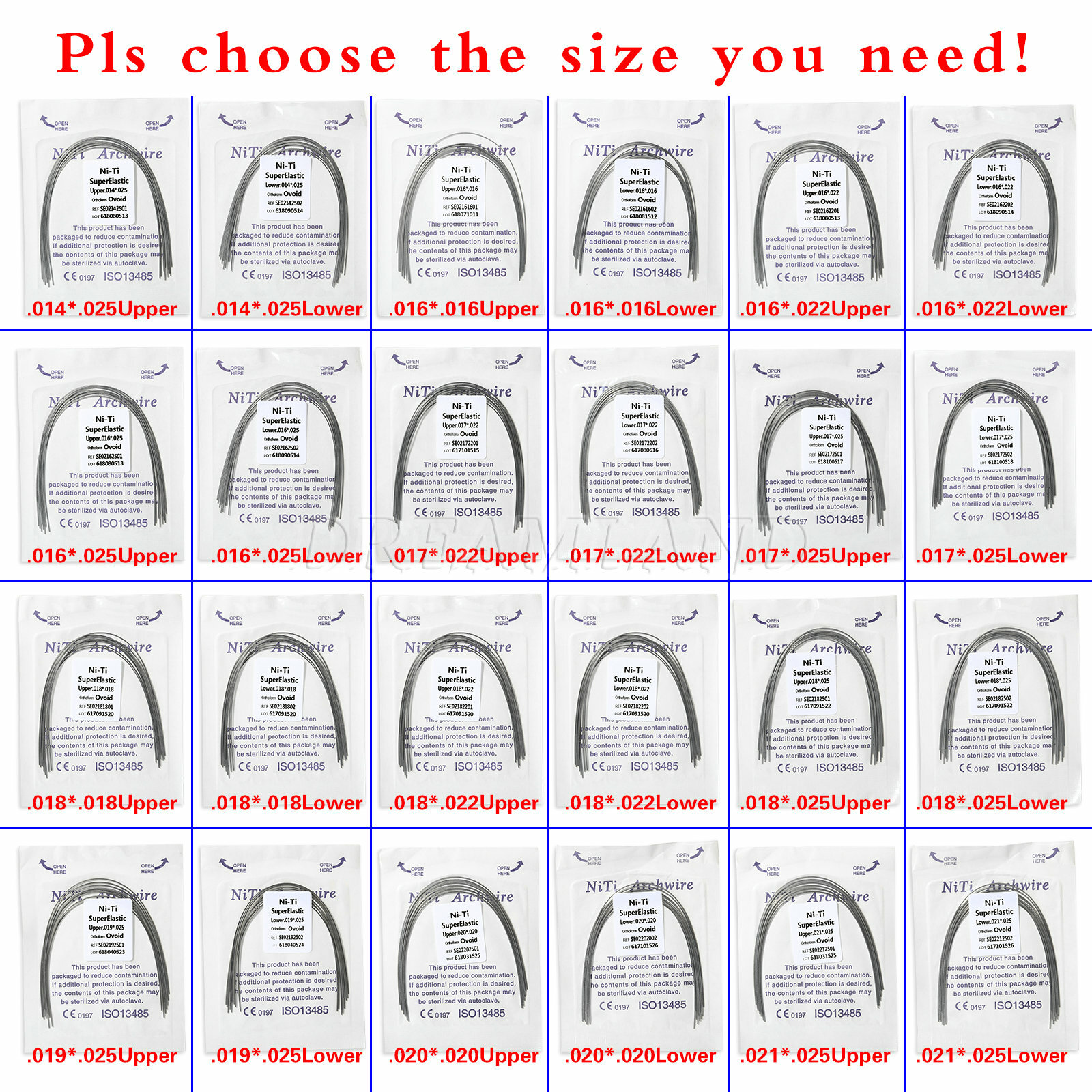 10Packs Alambres de arco rectangular Niti superelásticos de ortodoncia dental