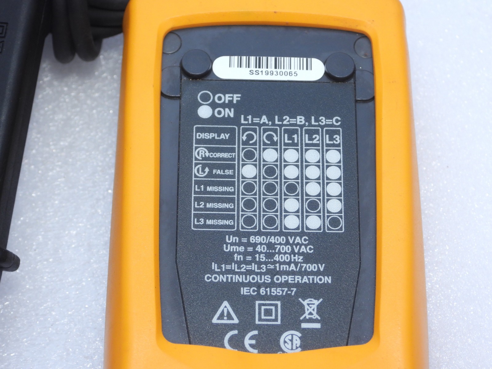 FLUKE 9040 PORTABLE 3-PHASE ROTATION INDICATOR TESTER CONTINUOUS OPERATION