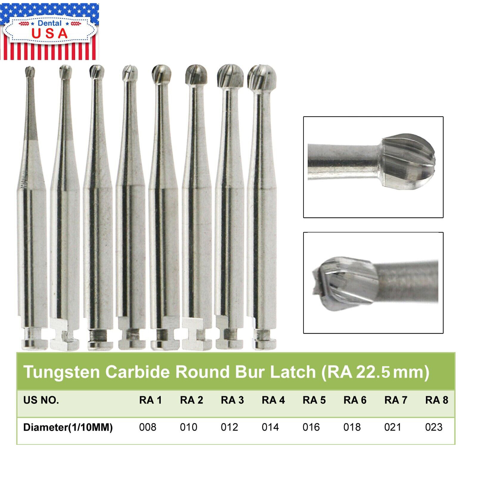 Dental Round Latch Carbide Bur RA 1 2 3 4 5 6 7 8 Midwest For Slow Low Speed ty