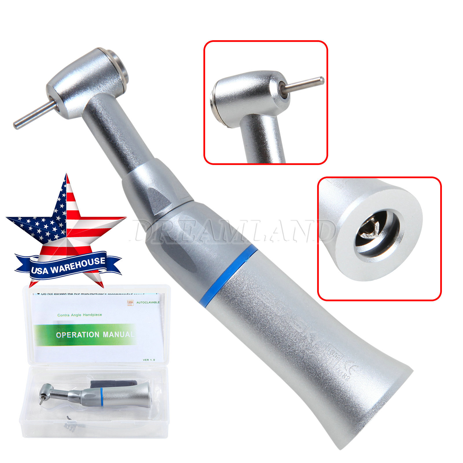 Dental Contra Angle Slow Low Speed Handpiece fit FG1.6mm Burs NSK Style USA