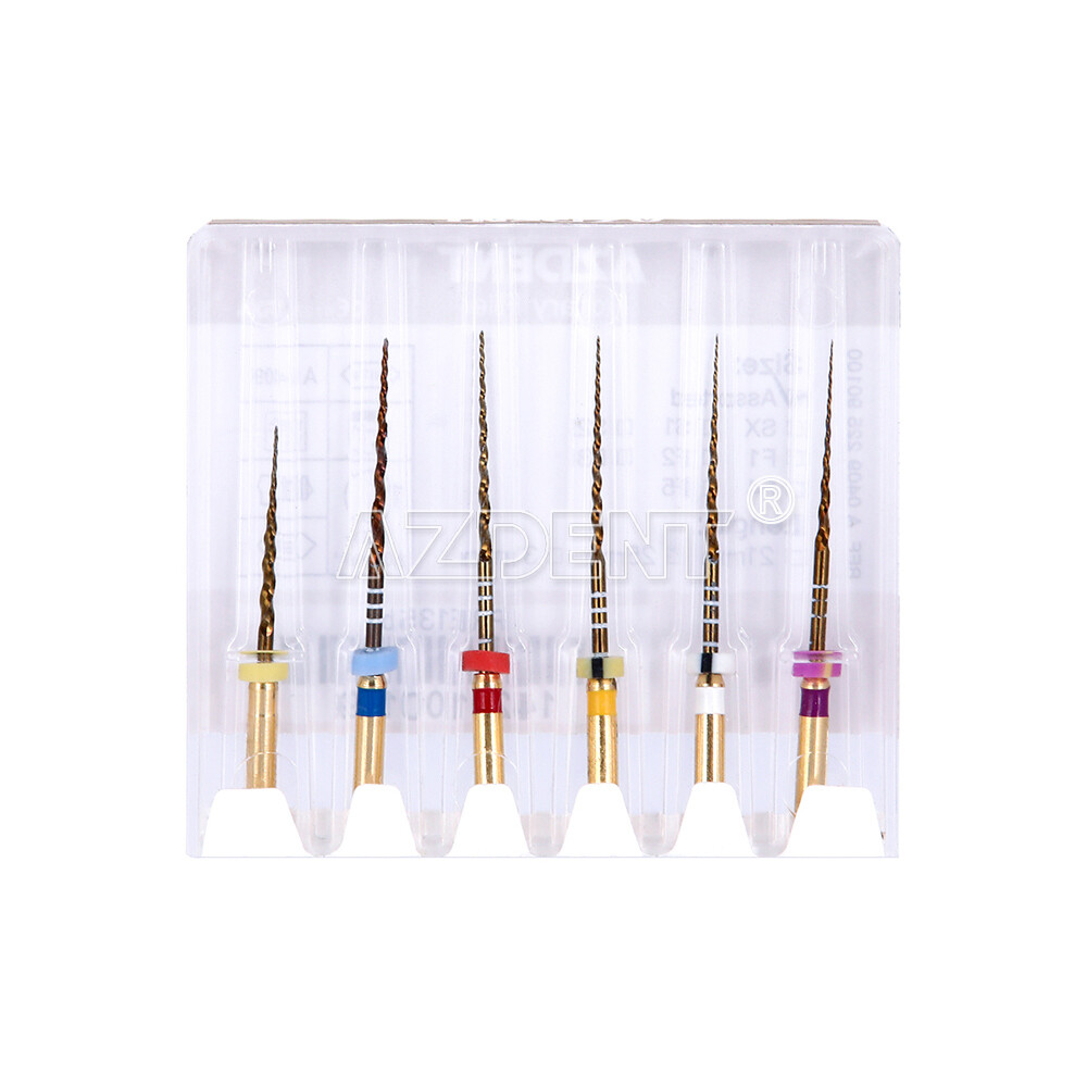 AZDENT Dental Endodontic Gold Taper NITI Rotary Files Engine Use 25mm 6PCS/Packs