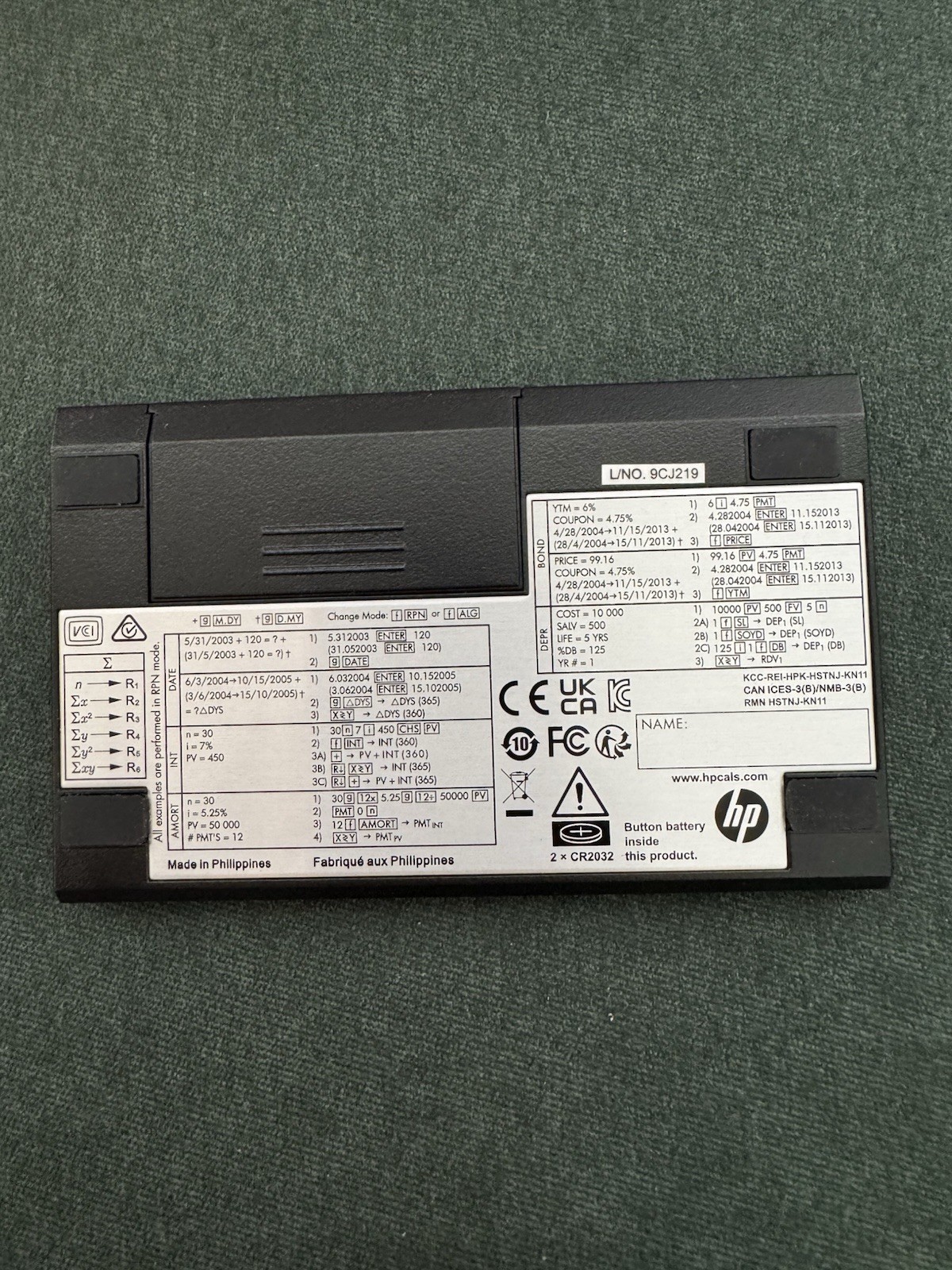 HP 12c Platinum Financial Pocket Calculator LCD Display Battery w/ Slip Case