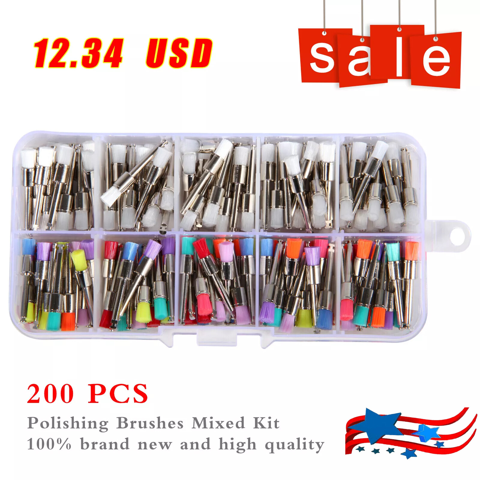 Disposable Dental Prophy Polishing Brush Latch Flat Type Rainbow 200Pcs/Box