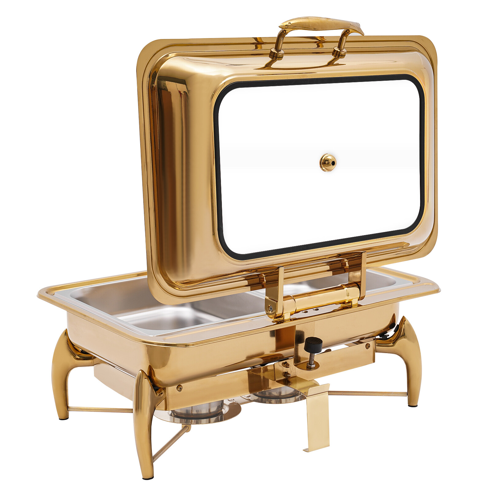 Gold 9QT Roll Top Chafing Dish Buffet Set Stainless Steel with Fuel Holder Home