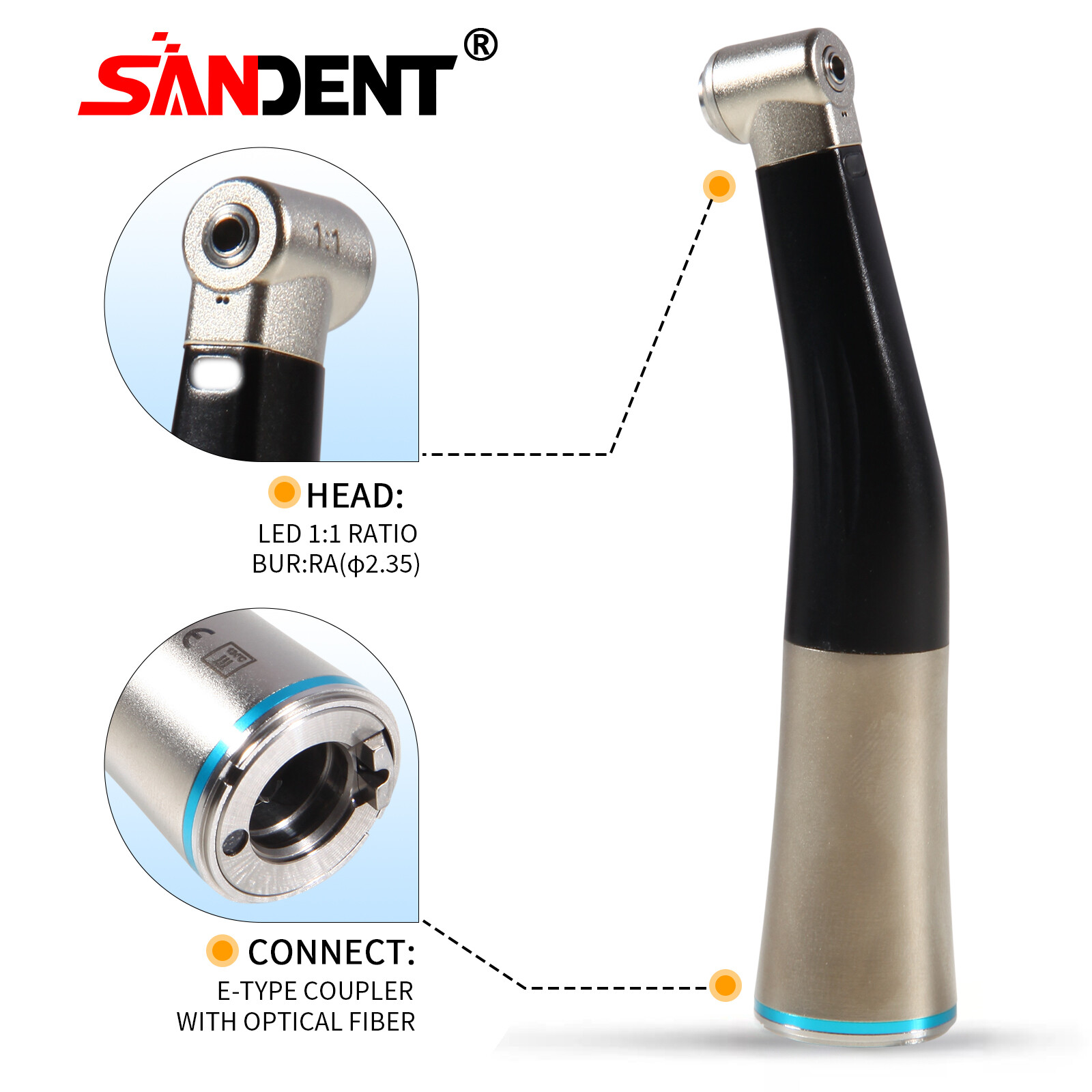 1-5*NSK Style Dental Fiber Optic 1:1 Contra Angle Handpiece Inner Push E-Type ty