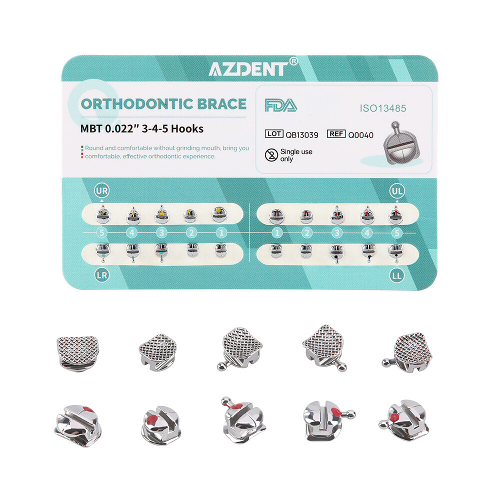 AZDENT Dental Orthodontic Metal Brackets Braces ROTH/MBT 0.022 Hook 345 CE FDA