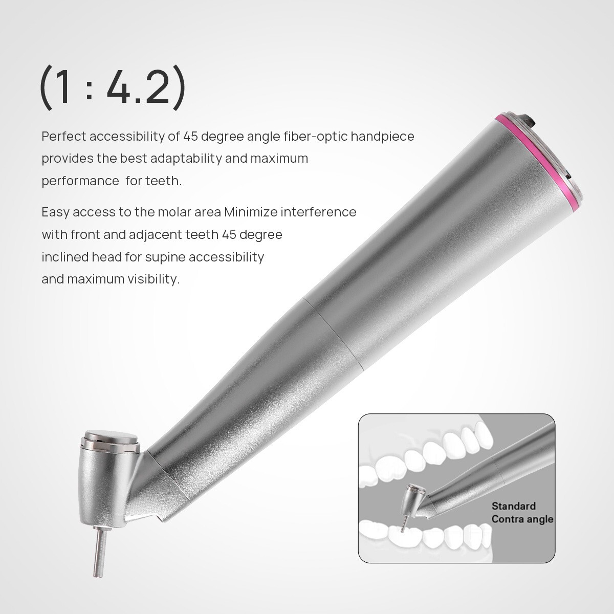 AZDENT Dental Optic Fiber 1:4.2 Increasing Handpiece 45°Angle Fit FG 1.6mm burs
