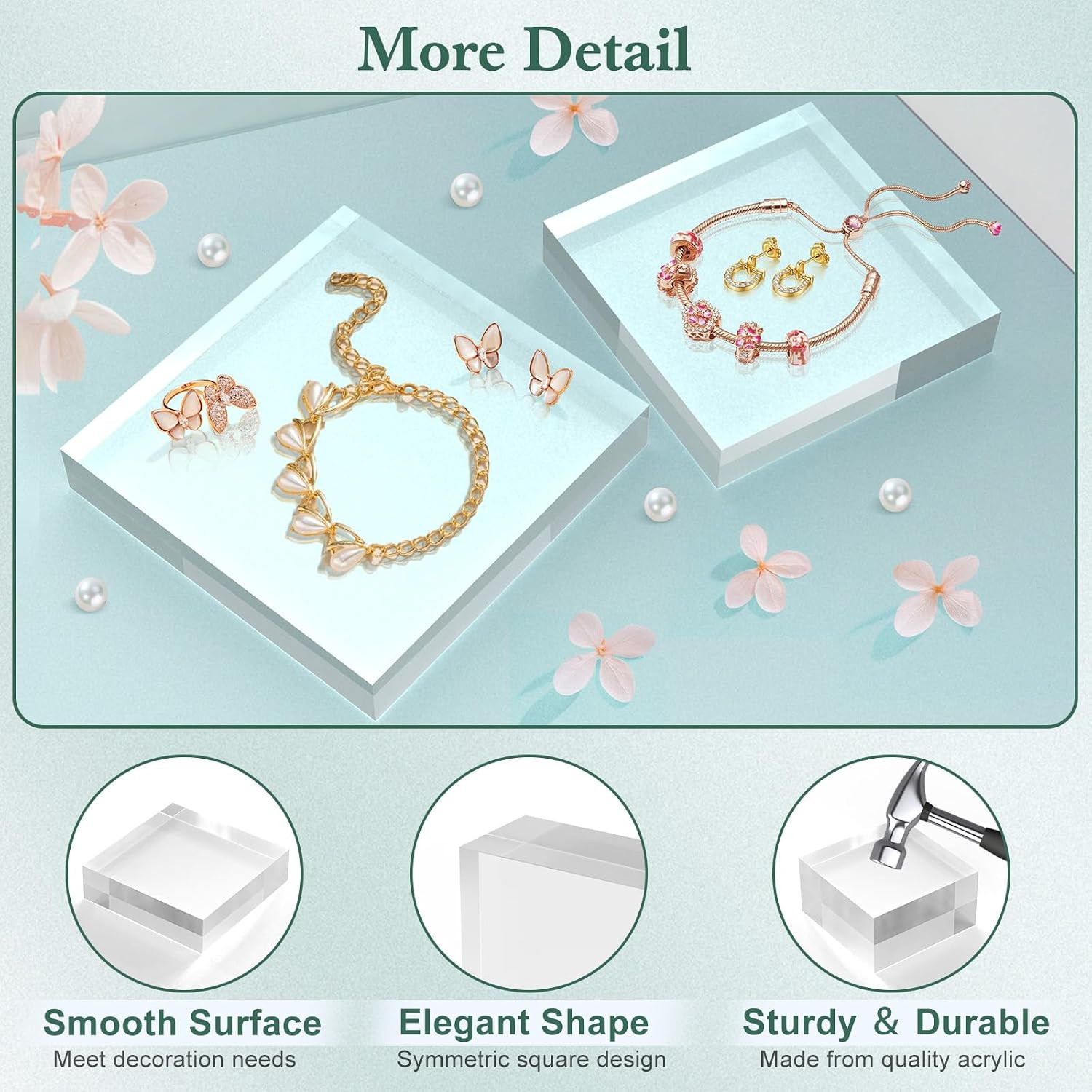 SAMYUCHO Acrylic Base Stand 4 Pack 6 X 6 X 1 Inch Acrylic Blocks for Display Tro