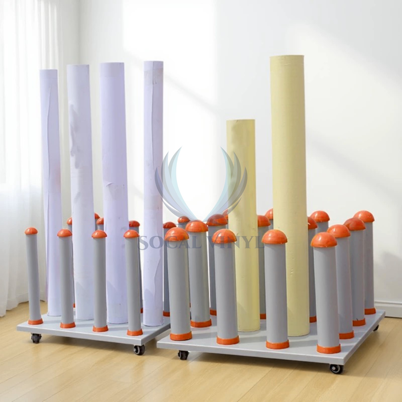 Vinyl Stand Gray Orange Rolling Floor Rack Wheels Car Wrap Film Sheet Storage