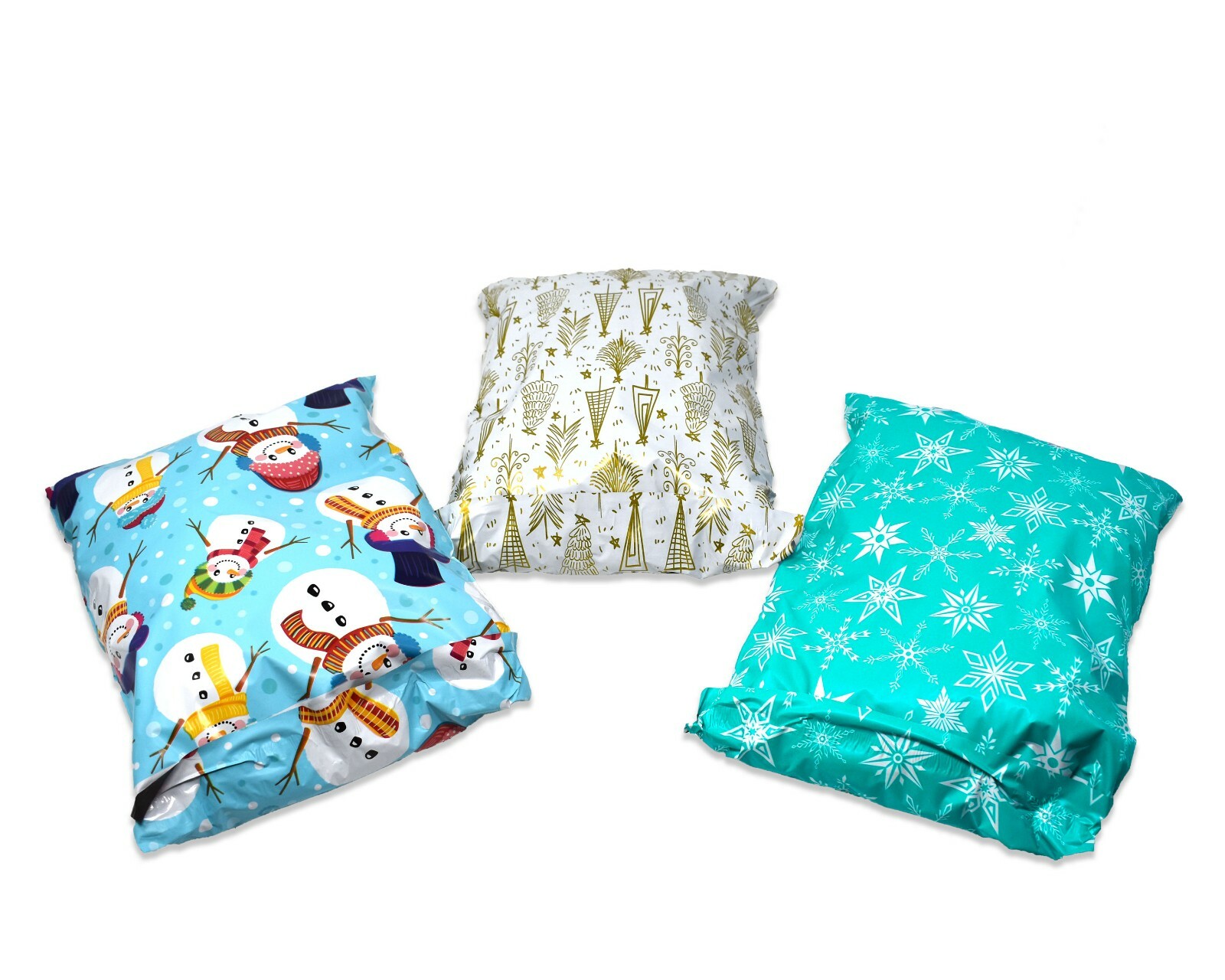 NEW 10×13 Fall, Christmas, Snowmen, Teal Snowflakes, Trees Poly Shipping Mailers