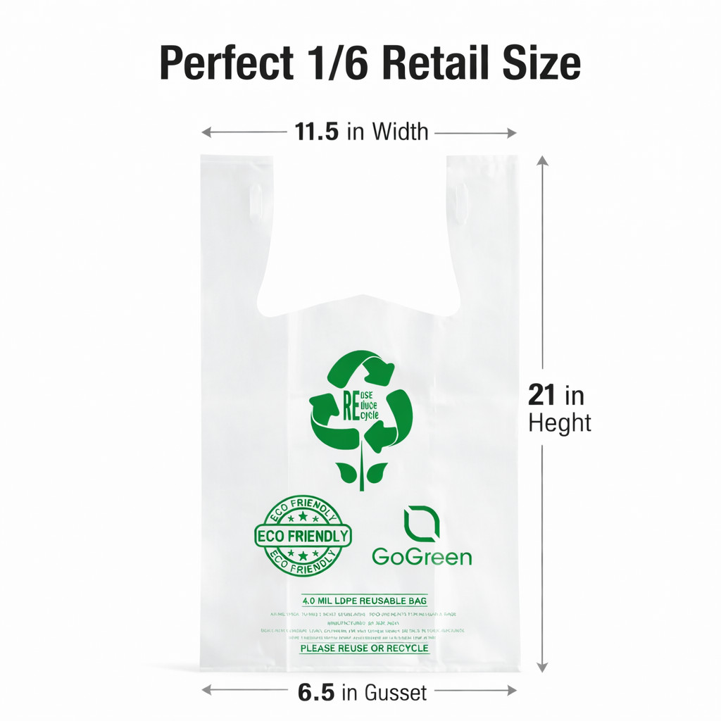 Clear Plastic T-Shirt Grocery Bags 4 Mil Heavy Duty Reusable 1/6 21×6.5×11.5