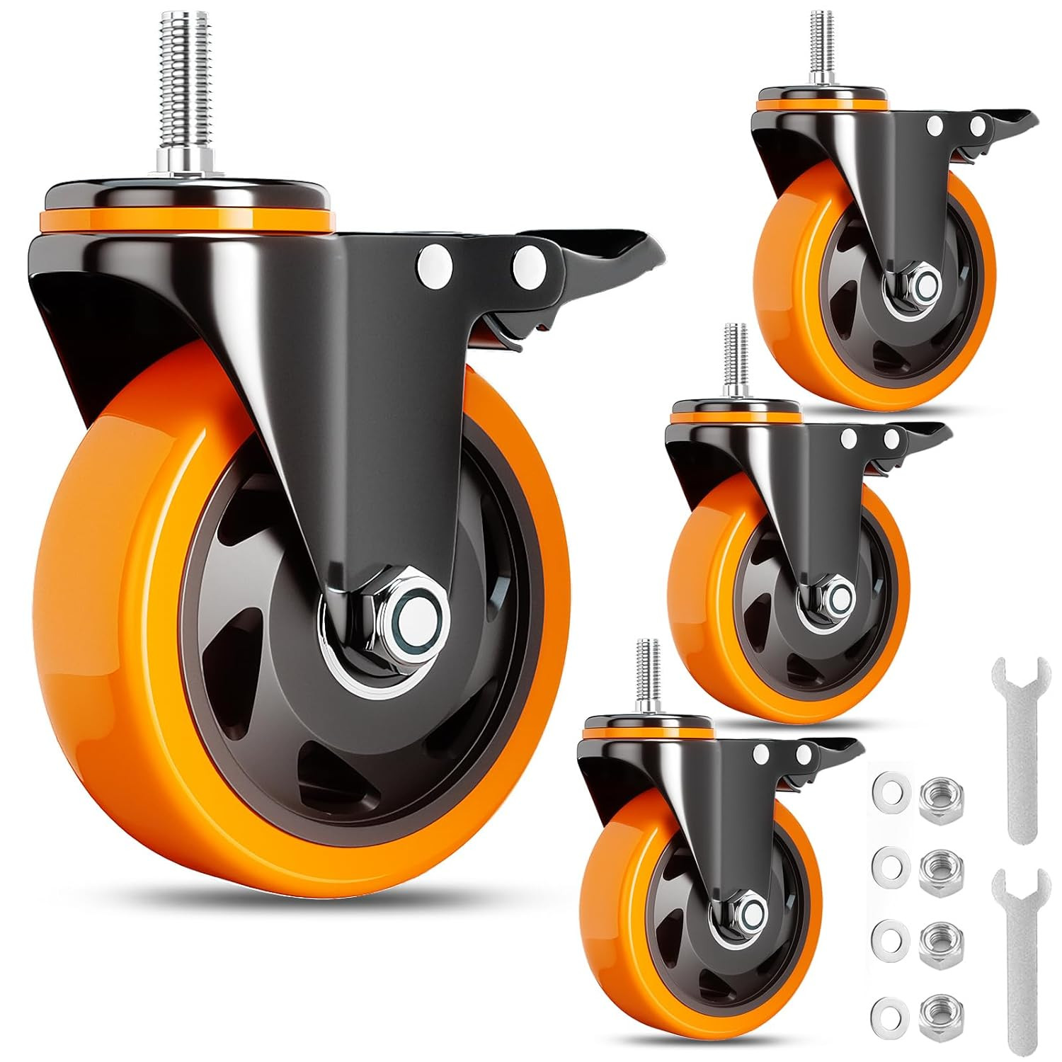 Stem Caster Wheels 4 Inch Heavy Duty Threaded Stem Mount Casters Set of 4 With