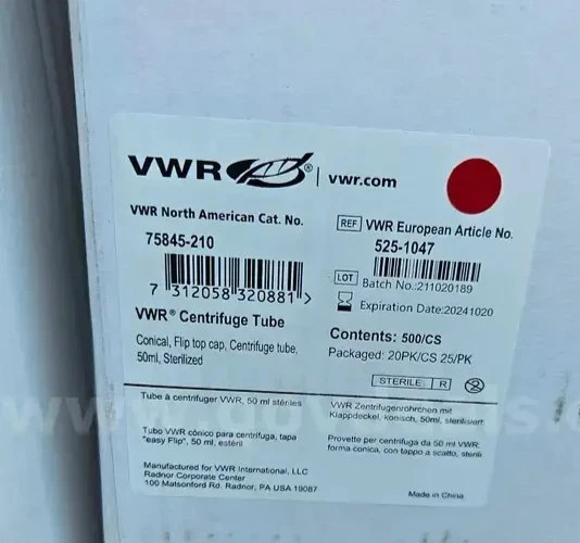 50 mL Sterile Conical Centrifuge Tube Flip Top Cap VWR Lot 25, 50, 100, 500pcs