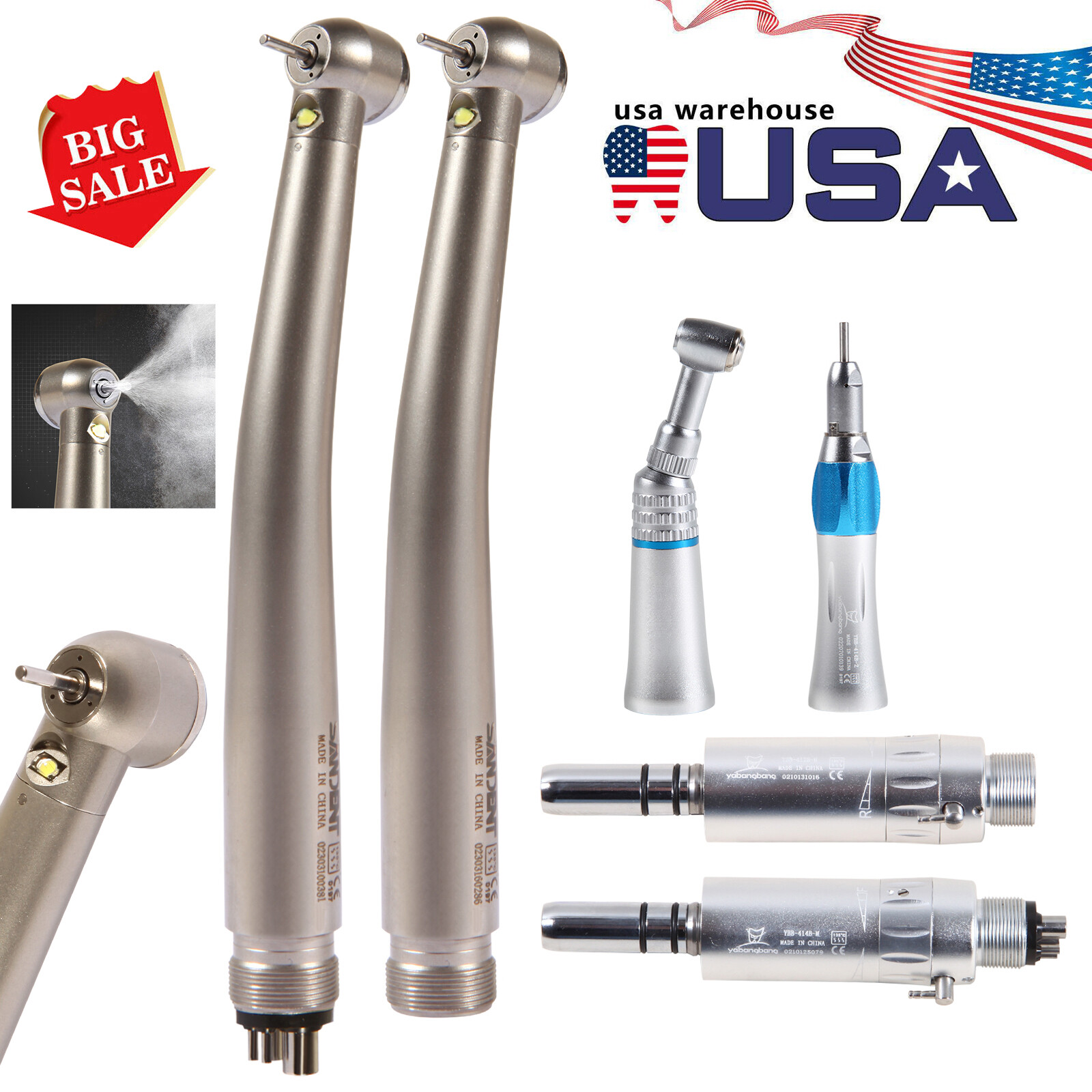 NSK Style Dental LED High/Low Speed Handpiece Straight Contra Angle Air Motor