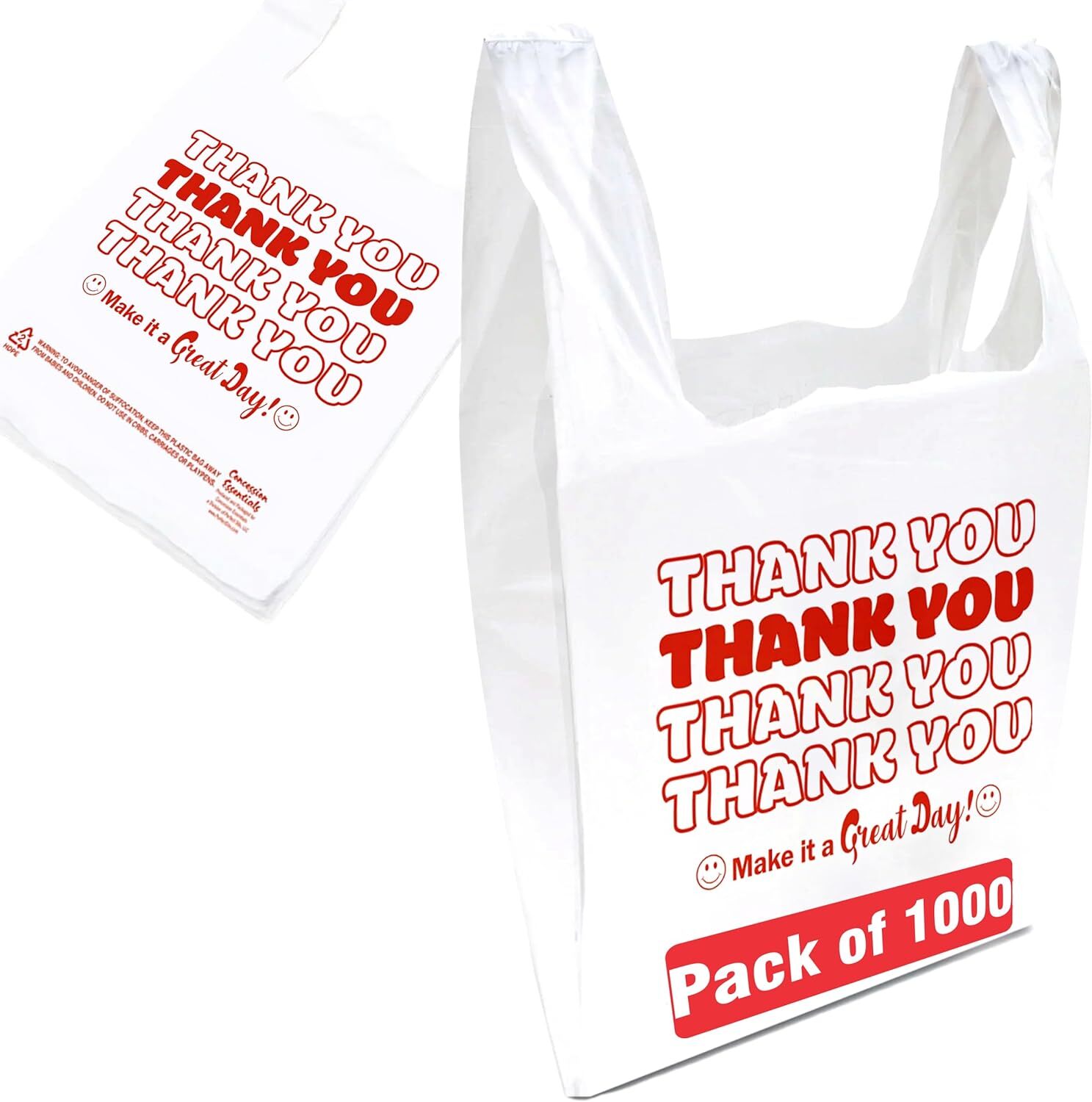 THANK YOU T-Shirt Bags 11.5″ x 6.5″ x 21″ White Plastic Shopping bag 50 – 1000