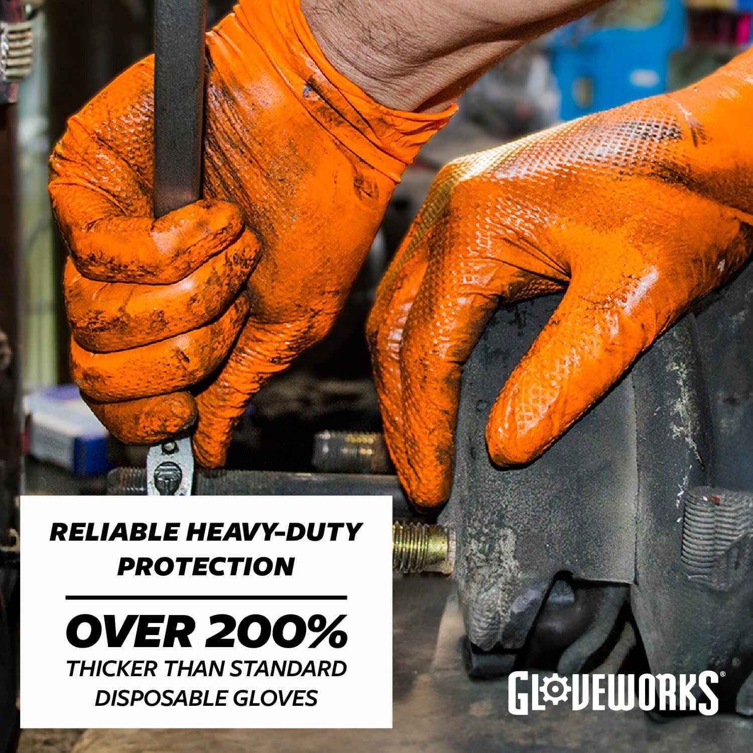 Gloveworks 8 mil Disposable HD Nitrile Gloves, Pack of 100, XLarge, Orange