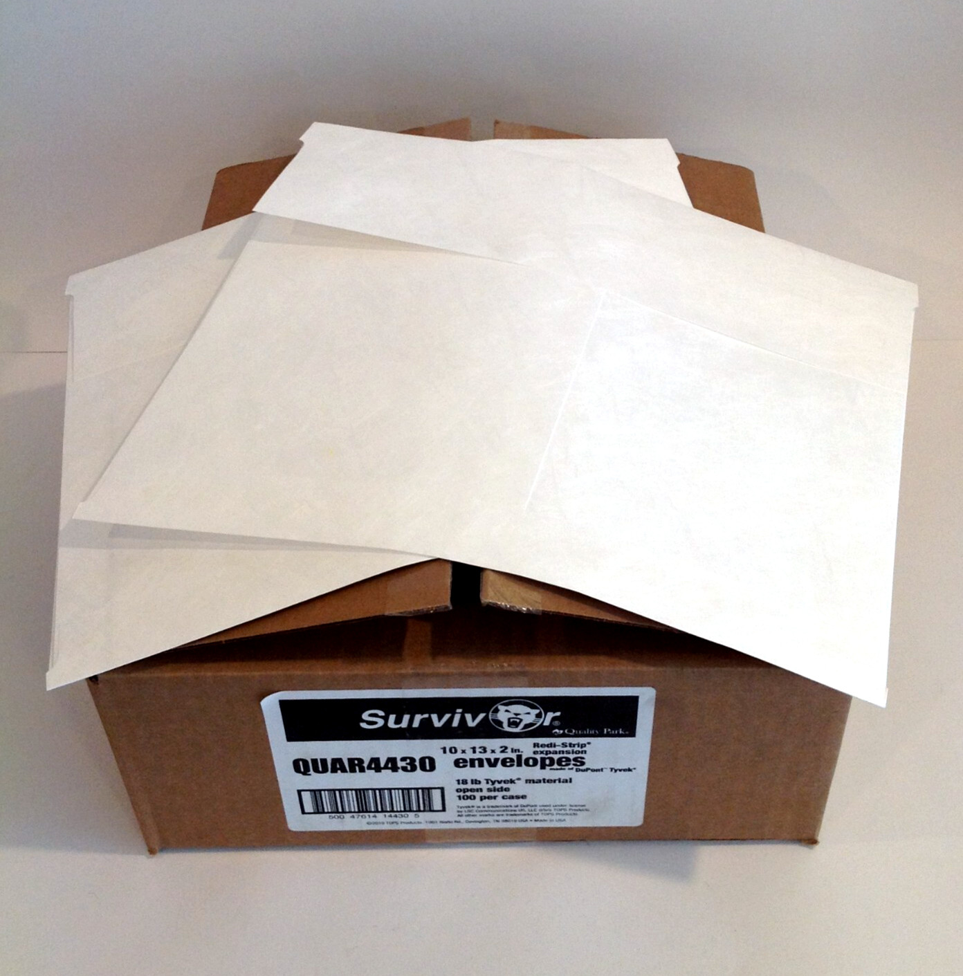 Box of 100 Survivor QUAR4430 Tyvek Expansion Mailers 10 x 13 x 2″ Open Side NEW