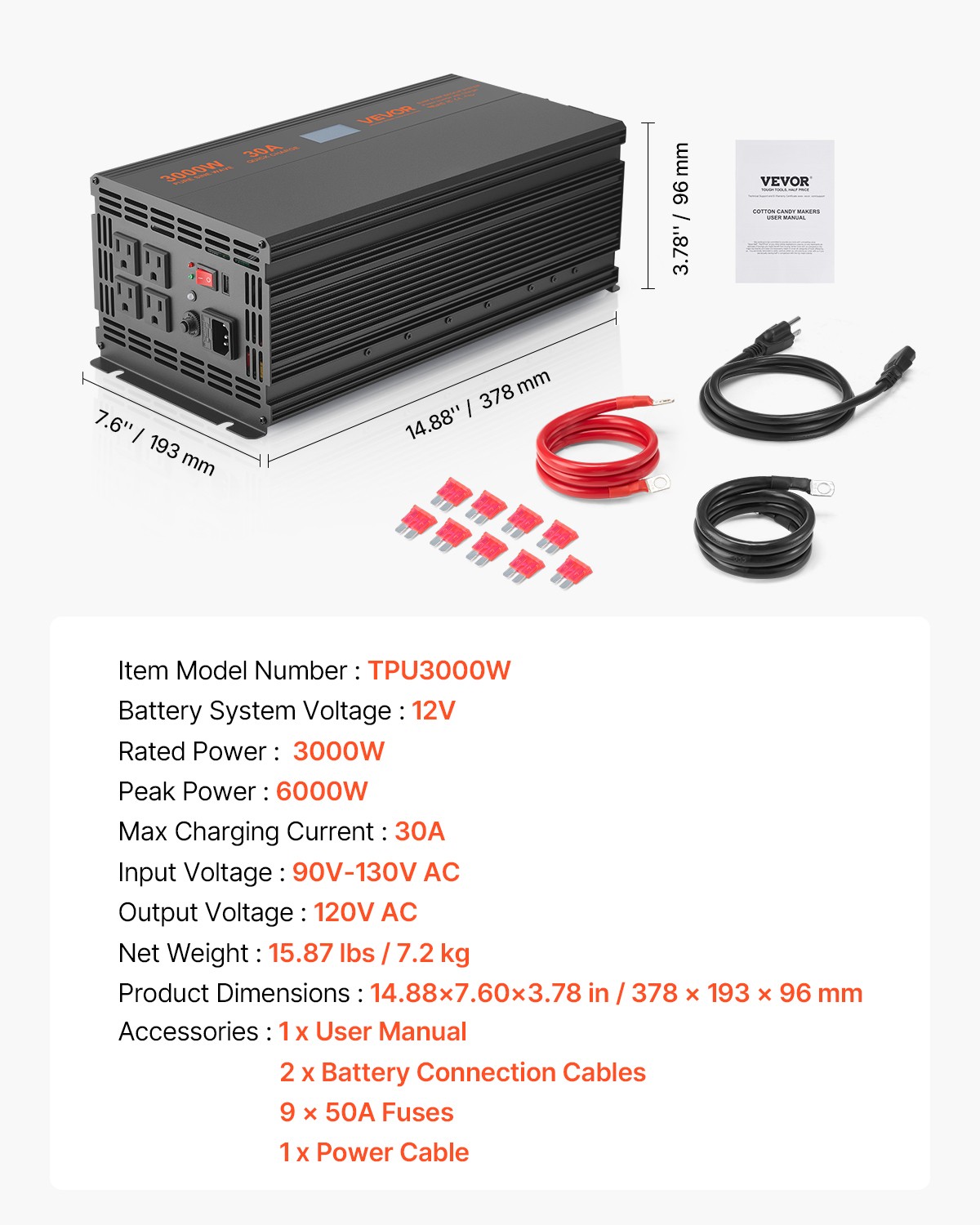 VEVOR Sump Pump Battery Backup System 3000W LCD Auto Switches to Battery