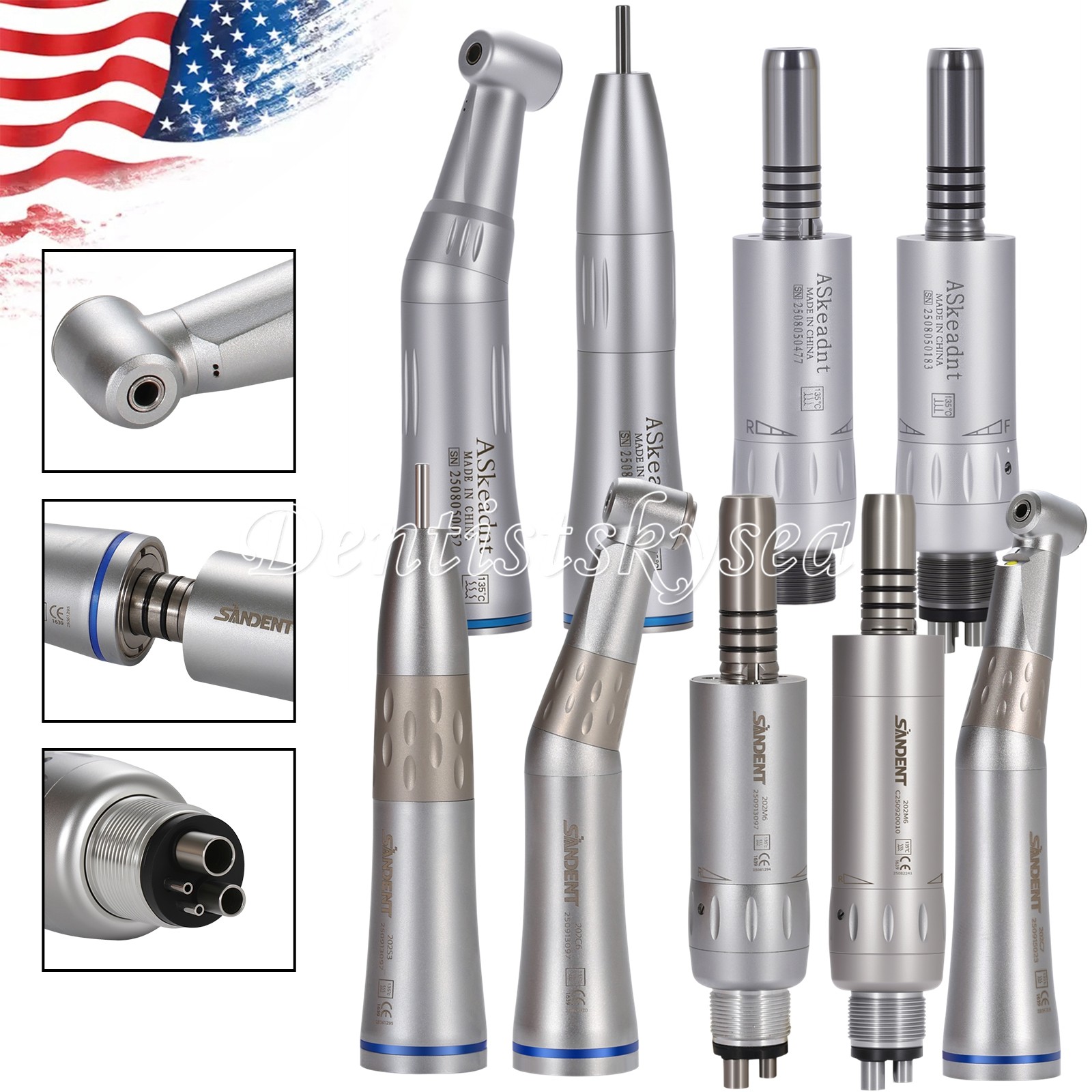 NSK Style Dental Slow Speed Handpiece E-Type Inner Water Spray 4-Hole LED/NO-LED