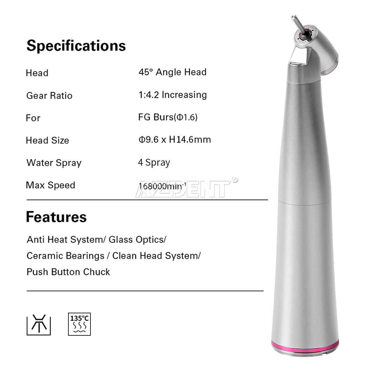 AZDENT Dental Brushless LED Electric Micro Motor 1:5/1:1 Increasing Handpiece