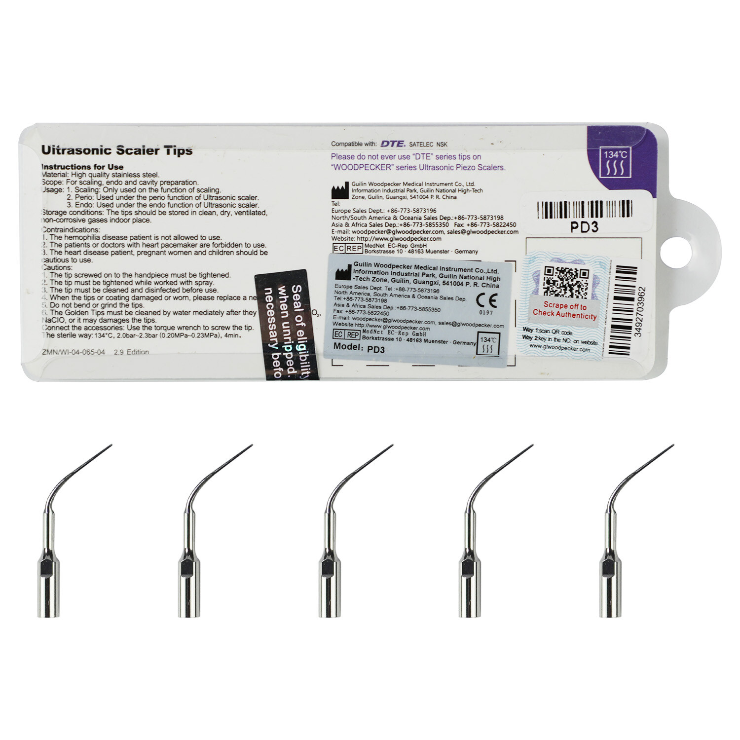 Woodpecker DTE Dental Ultrasonic Scaler Tips GD1 GD3 GD5 PD1 ED1 PD4 GD2 ED15