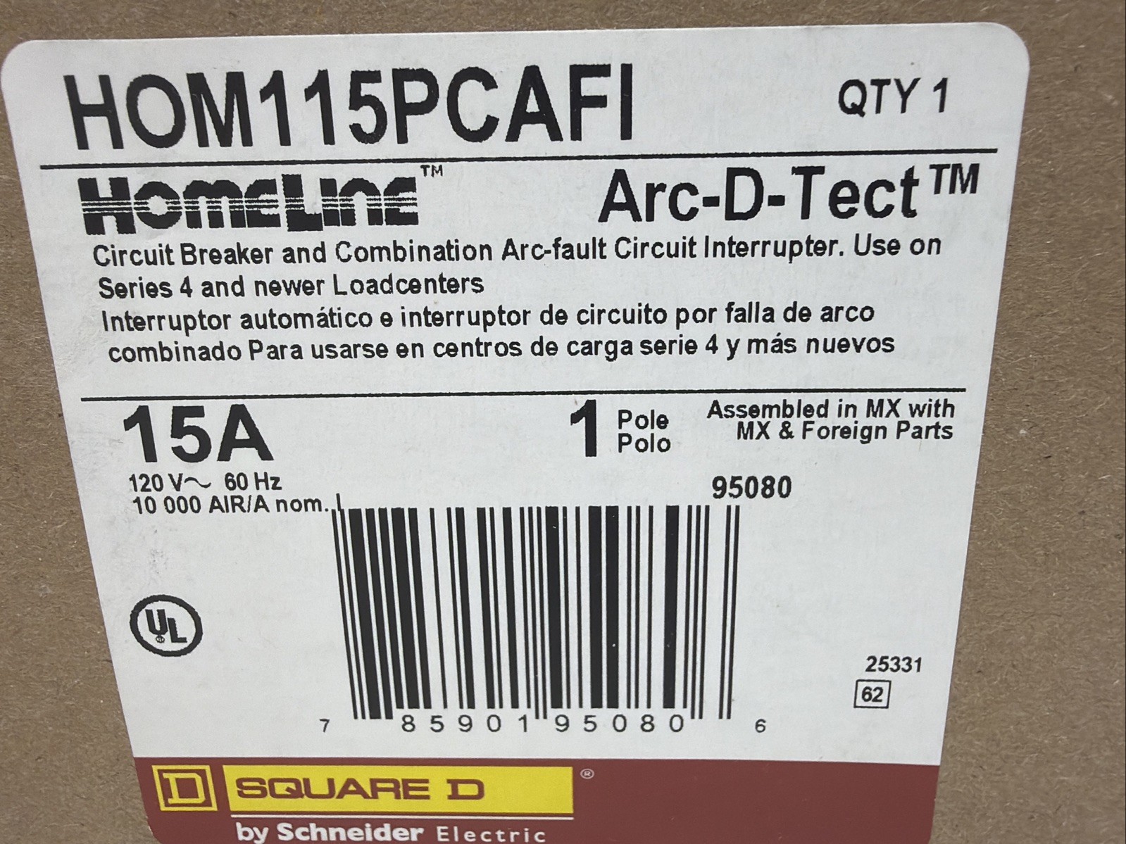 2 PCS Square D HOM115PCAFI 15 A Plug-On Neutral Arc-Fault Breakers NEW