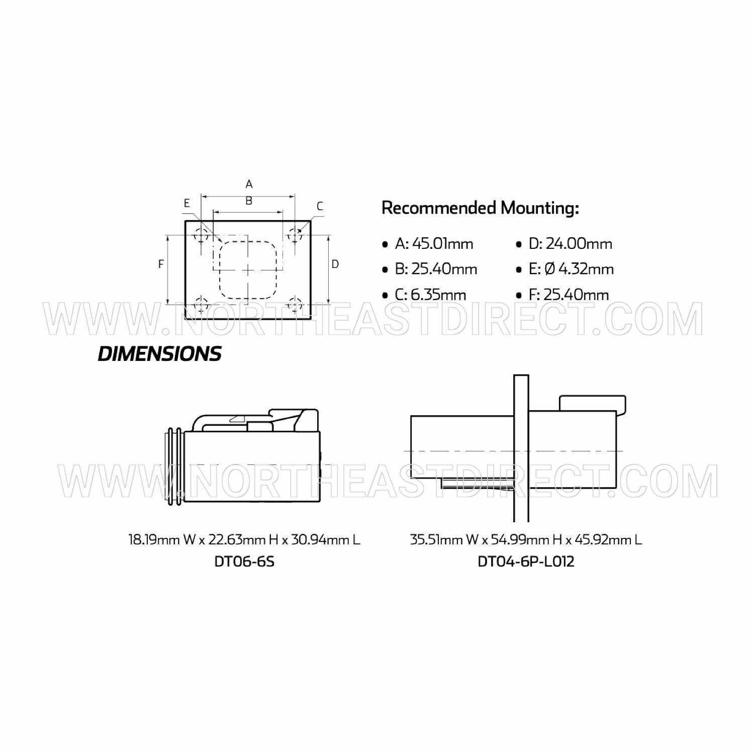 6 Pin Deutsch DT DT04-6P-L012 DT06-6S Waterproof Flange Connector