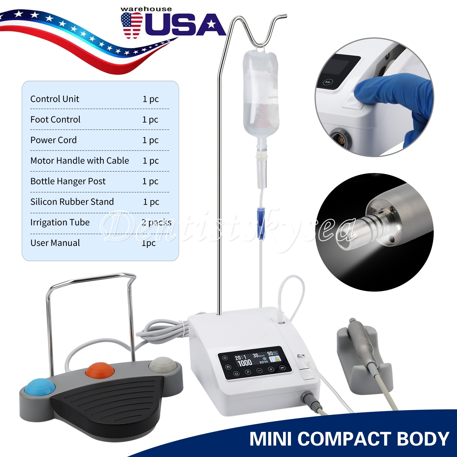 Dental Brushless Implant Motor System Surgical 1:1 LED Contra Angle Handpiece DT