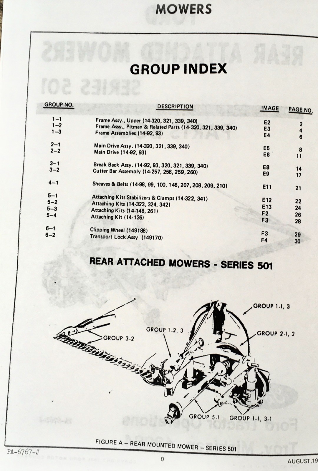 Ford Series 501 Rear Attached Mower Operators Owners Parts Manual Set Bar Sickle