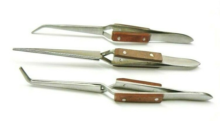 Fiber Grip Cross Lock Tweezers Self Closing 6″ Set – Curved + 90° + Straight Tip