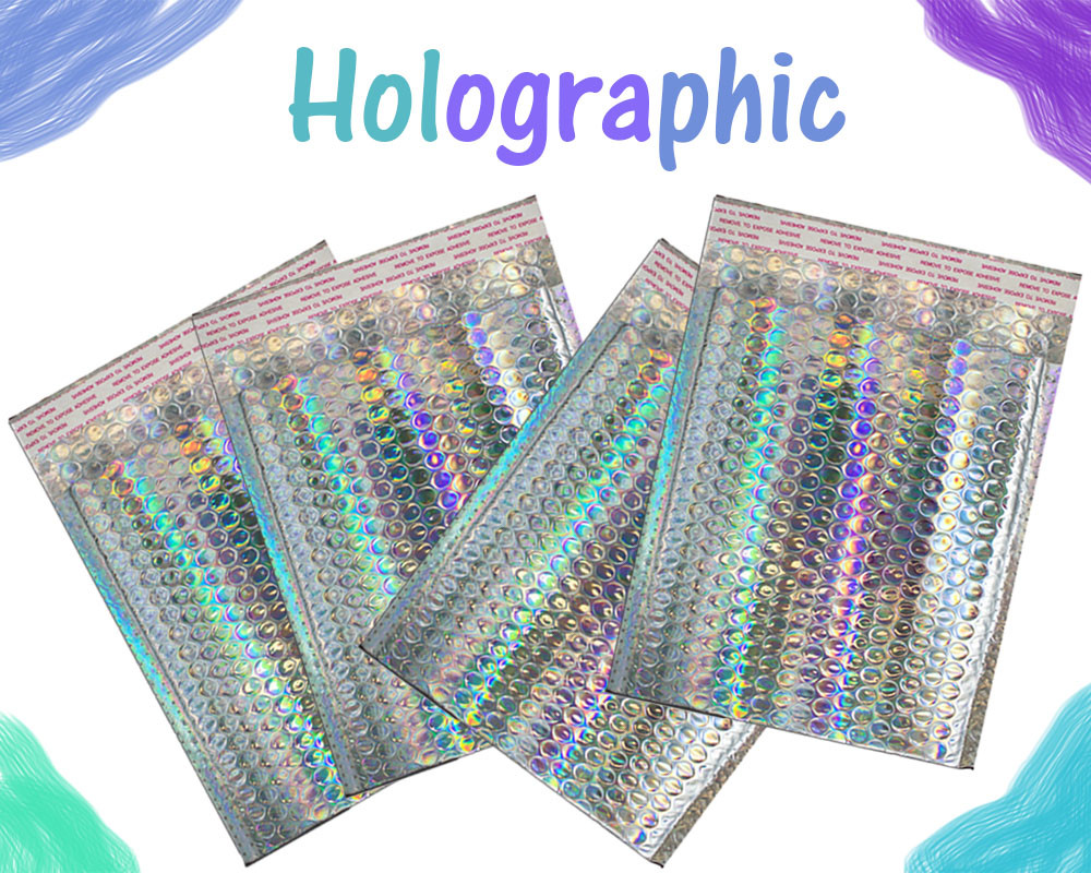 5-100 Pack Holographic Bubble Mailers, 4 sizes Metallic Glamour Padded Envelopes