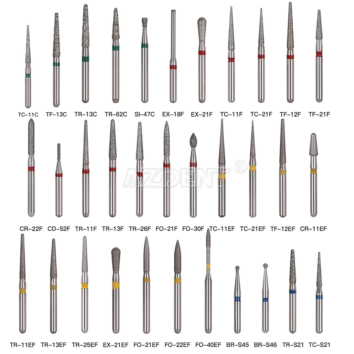 10Pc AZDENT Dental Diamond Bur FG Tapered Round BR TF For High Speed Handpiece