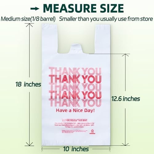 Medium Size 100 Count Plastic Bags with Handles, T-Shirt Bags, Thank You bags, S