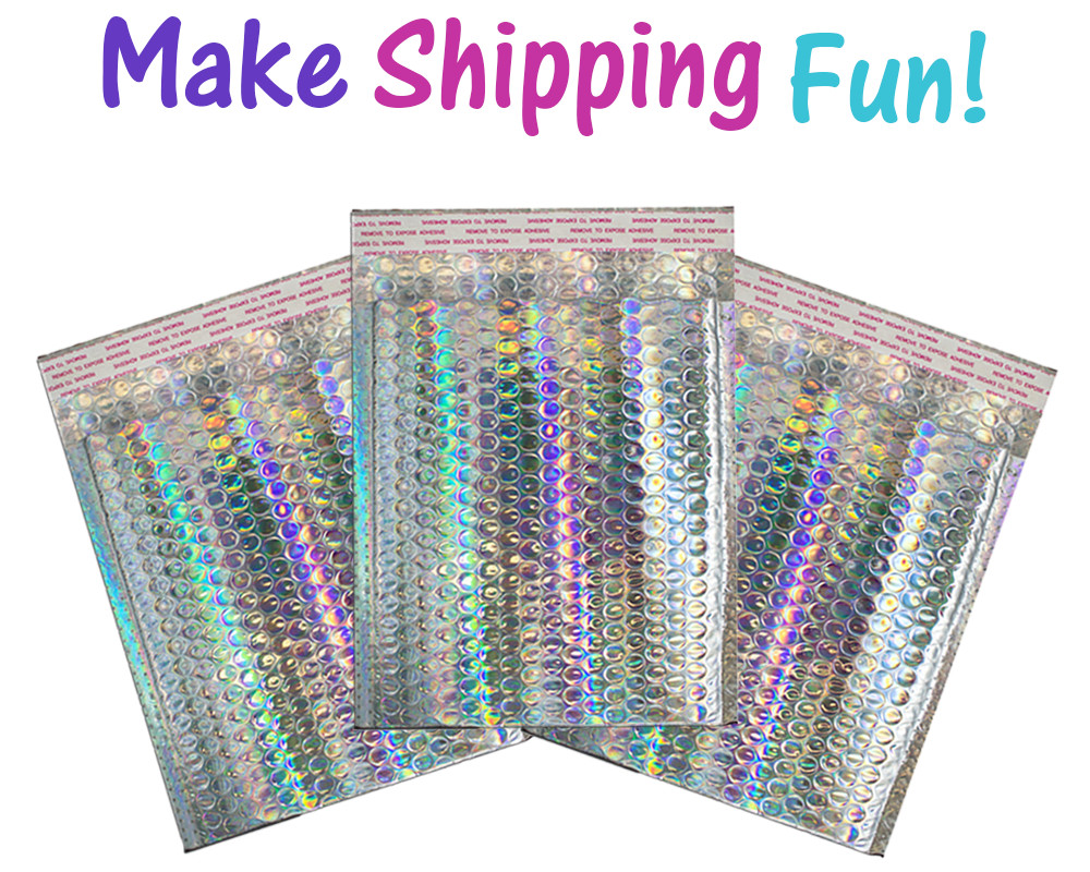 8.5×12 Holographic, Pink, Teal METALLIC BUBBLE MAILERS, Color Padded Envelopes!
