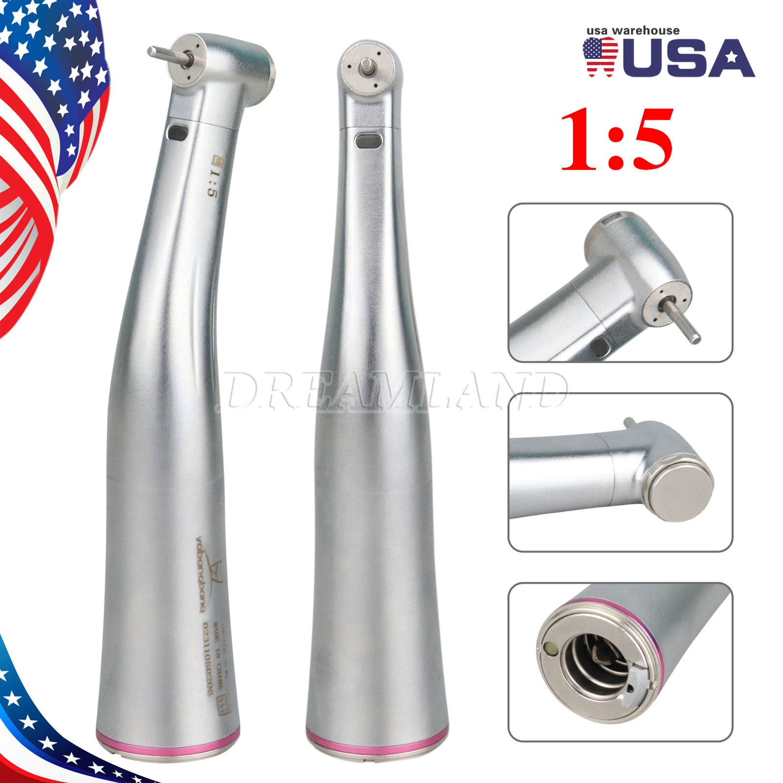 Yabangbang Dental 1:5 Fiber Optic LED Electric Handpiece Stainless Contra Angle