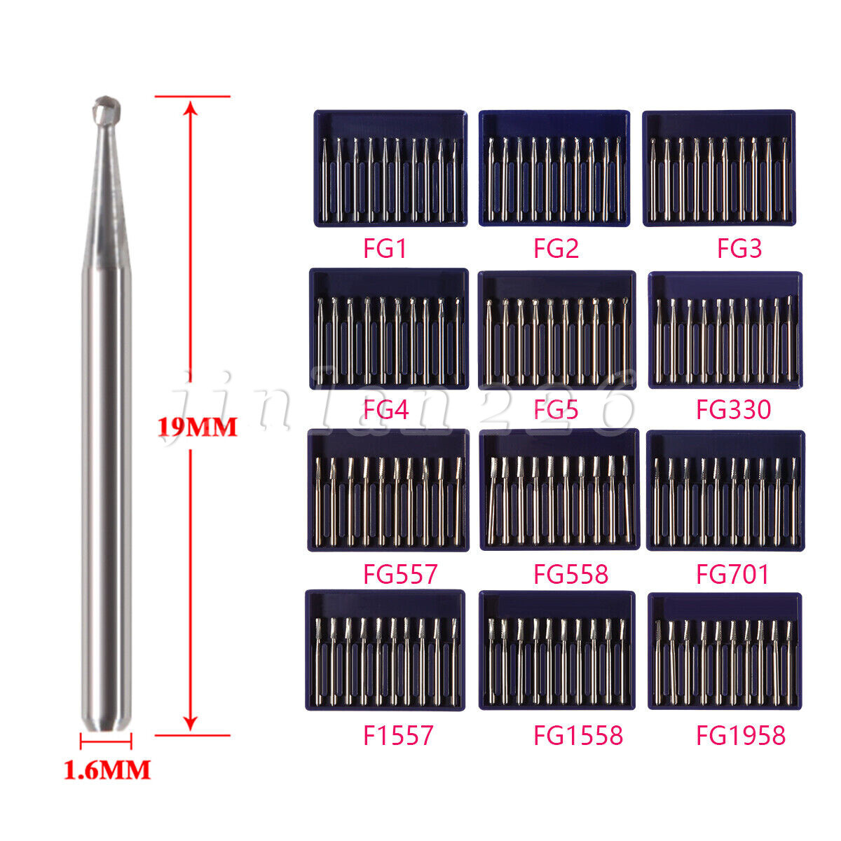 Dental Carbide Burs FG #1-5 557 Round for High Speed Handpiece 10 per package