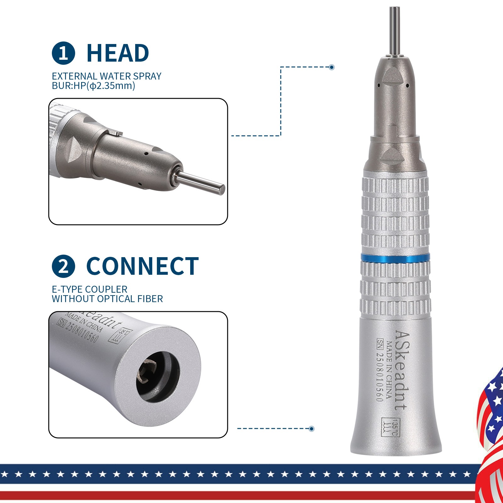 Dental Low Speed handpiece Straight Nose Cone 1:1 Direct Drive YP FDA