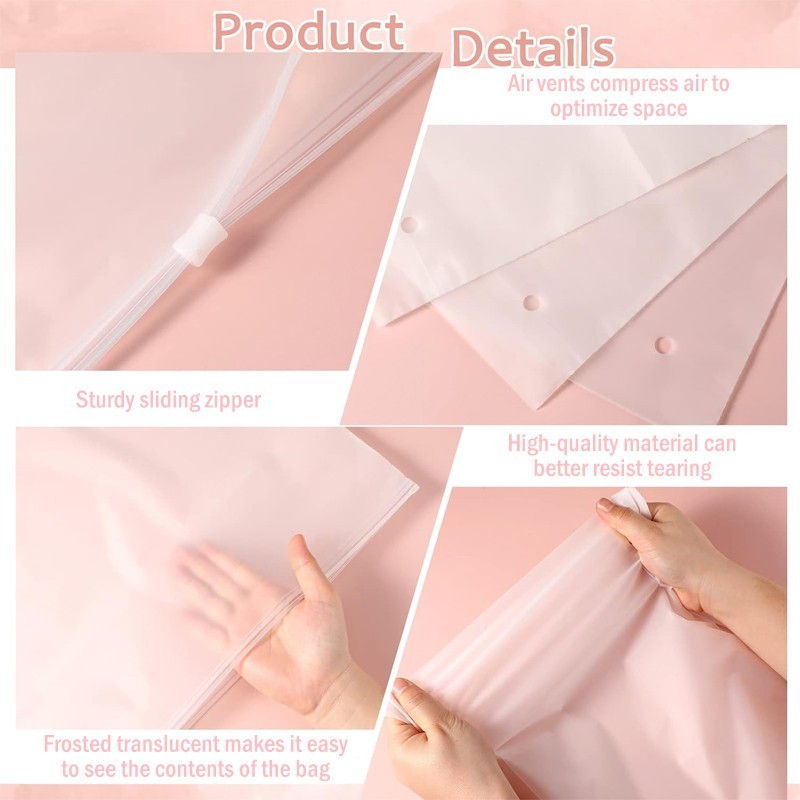 50 garment packaging bags, 7×8 inch frosted zipper bags with ventilation holes.
