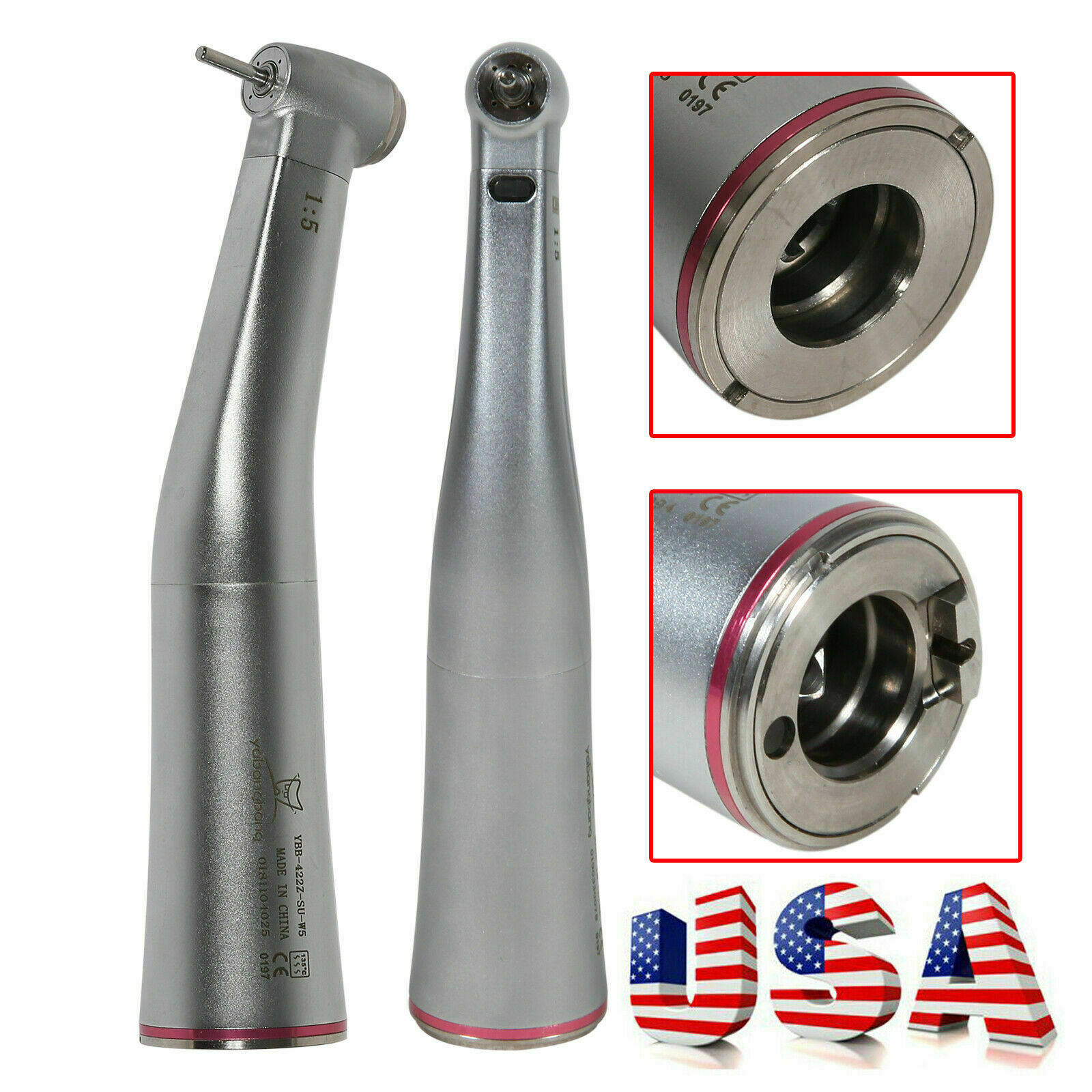 Dental 1:5 Fiber Optic Contra Angle LED/No LED Handpiece 4 Spray Yabangbang