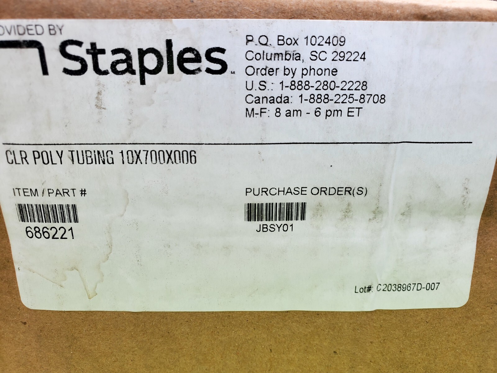 STAPLES Poly Tubing, 10 Inch x 700 Feet, 6 Mil, Clear, Poly Tubing Roll w/insert