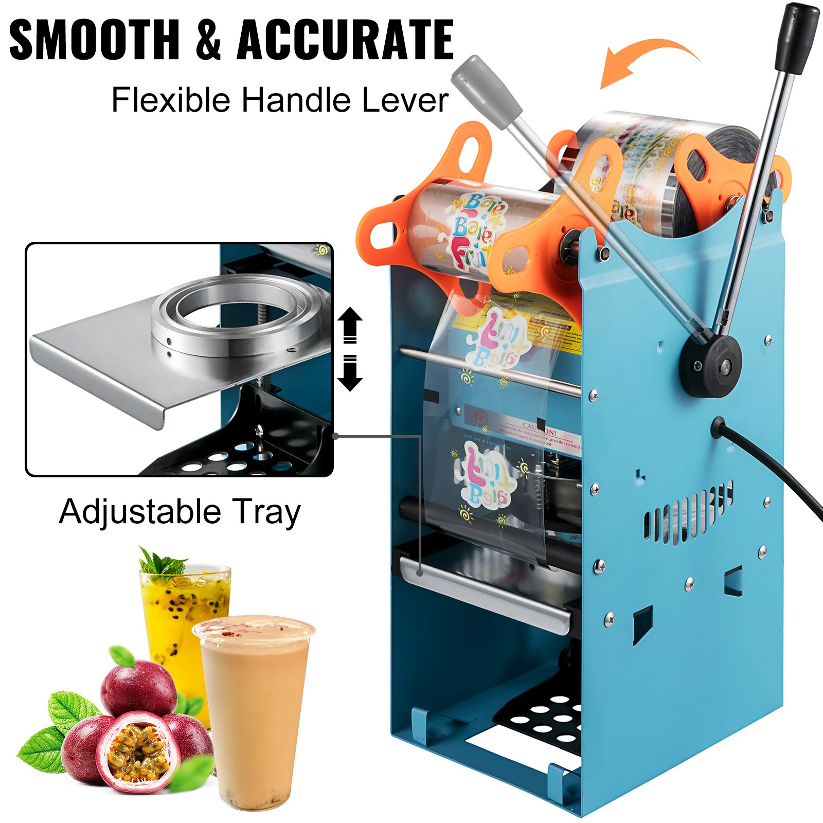 VEVOR Manual Bubble Tea Cup Sealer Machine 300-500 Cup/h Sealing Machine Blue