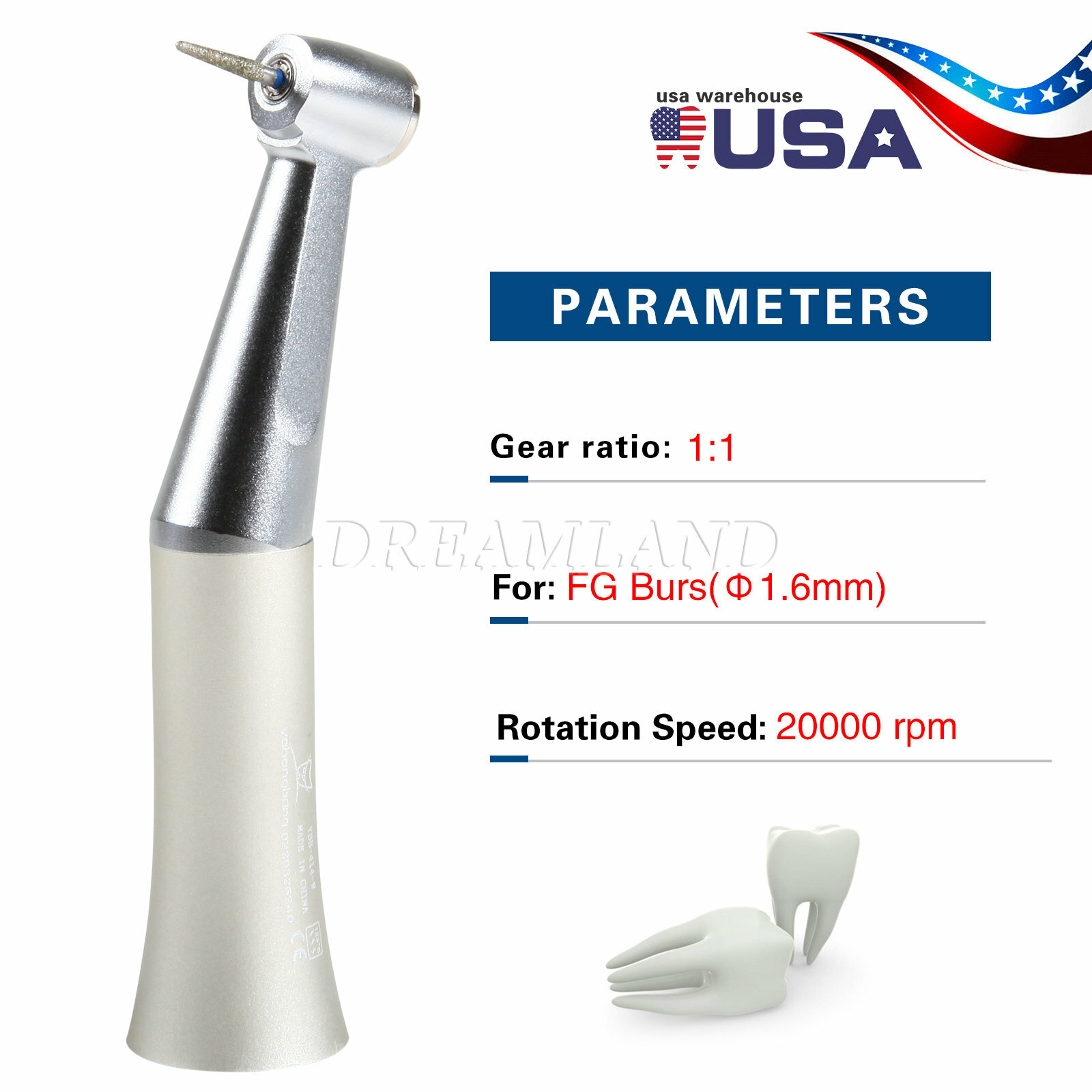 Dental Slow Low Speed Push Contra Angle Handpiece Fit FG 1.6mm Burs