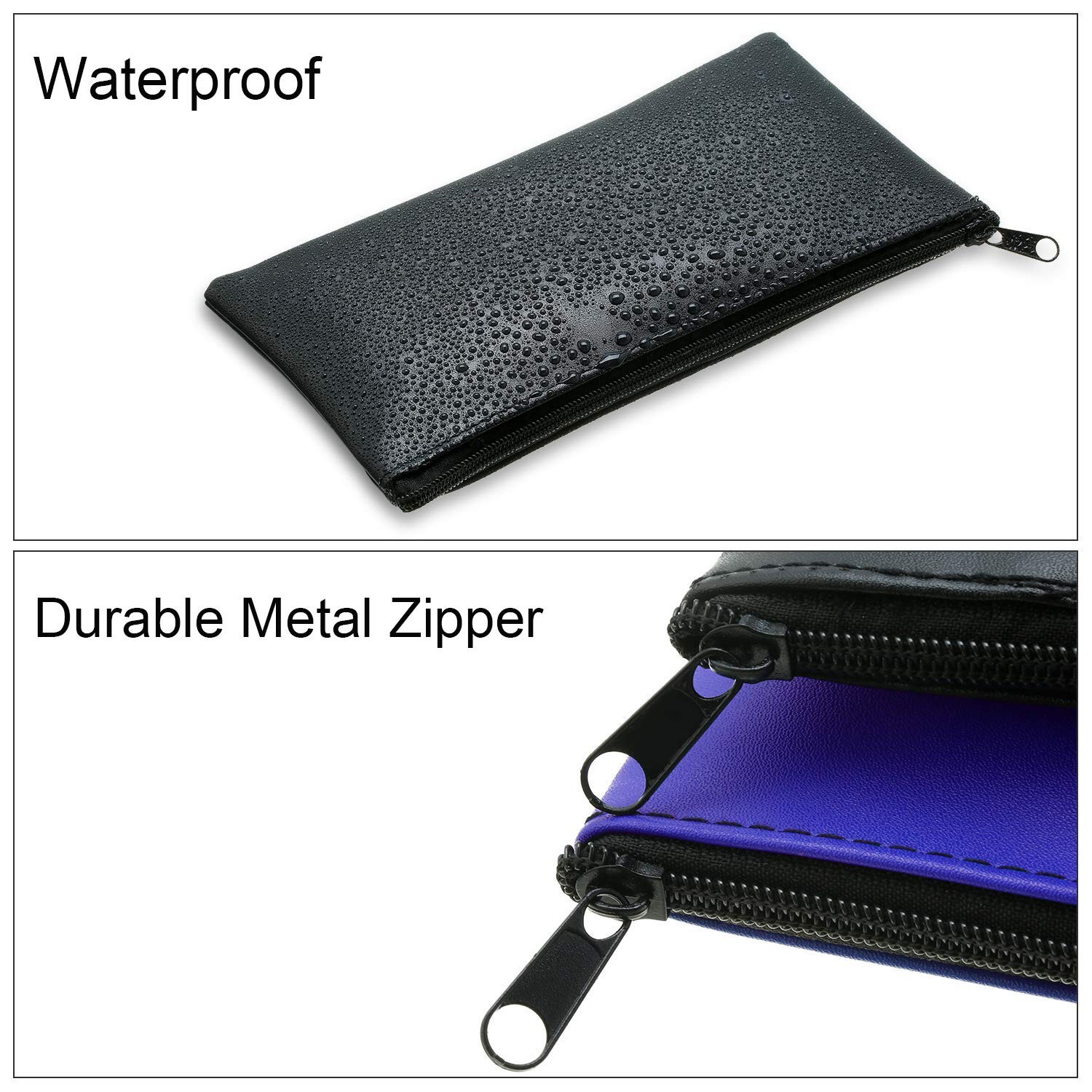 Zipper Bank Bags, 4 Pack Money Pouch PU Leather Cash and Coin Large, Colorful