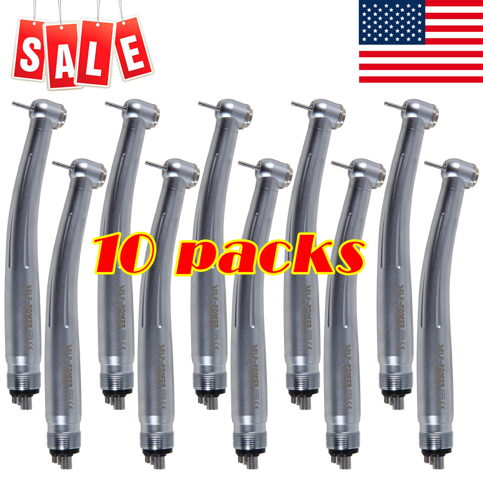 10 packs USA Dental High Speed Handpiece Push Standard Head 4Holes Turbine