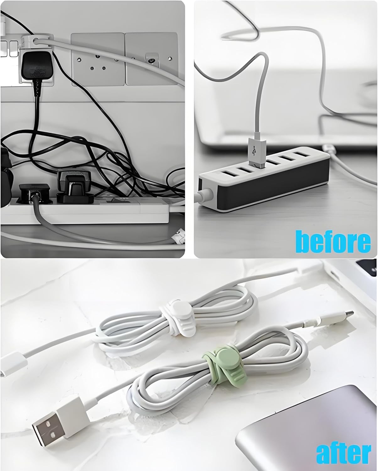 120 Pcs Cable Organizer Set, 20pcs Silicone Cable Ties Reusable & Nylon Cable